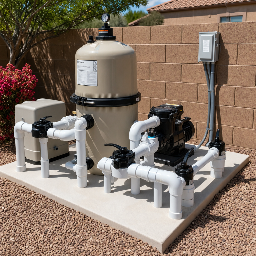 New pool filter and plumbing system freshly installed in Peoria, AZ
